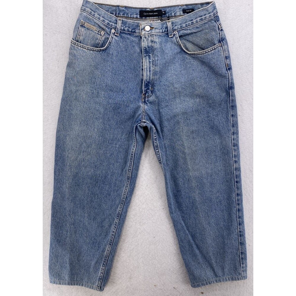 Calvin Klein Jeans Mens 36x27 Easy Fit Blue Denim Double Stone Wash 100% Cotton